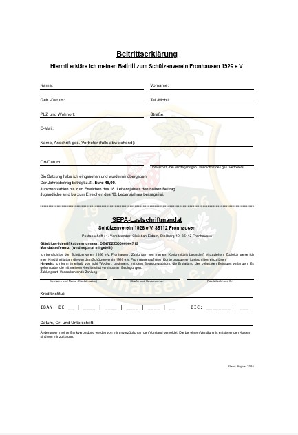 Vorschau der SV&nbsp;Fronhausen Beitrittserklärung